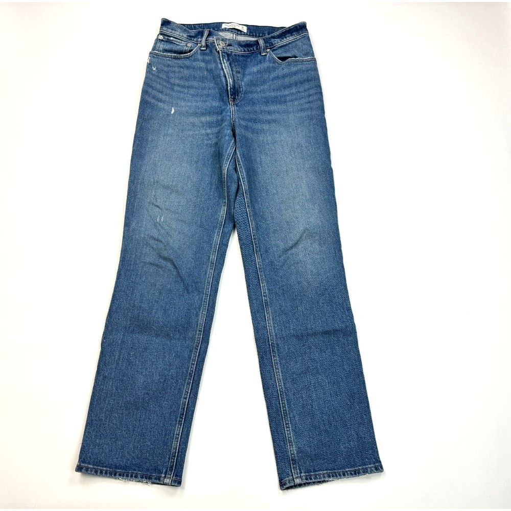 Abercrombie Fitch '90s Straight Ultra High Rise Cris Cross Jeans Women 28 6 Blue